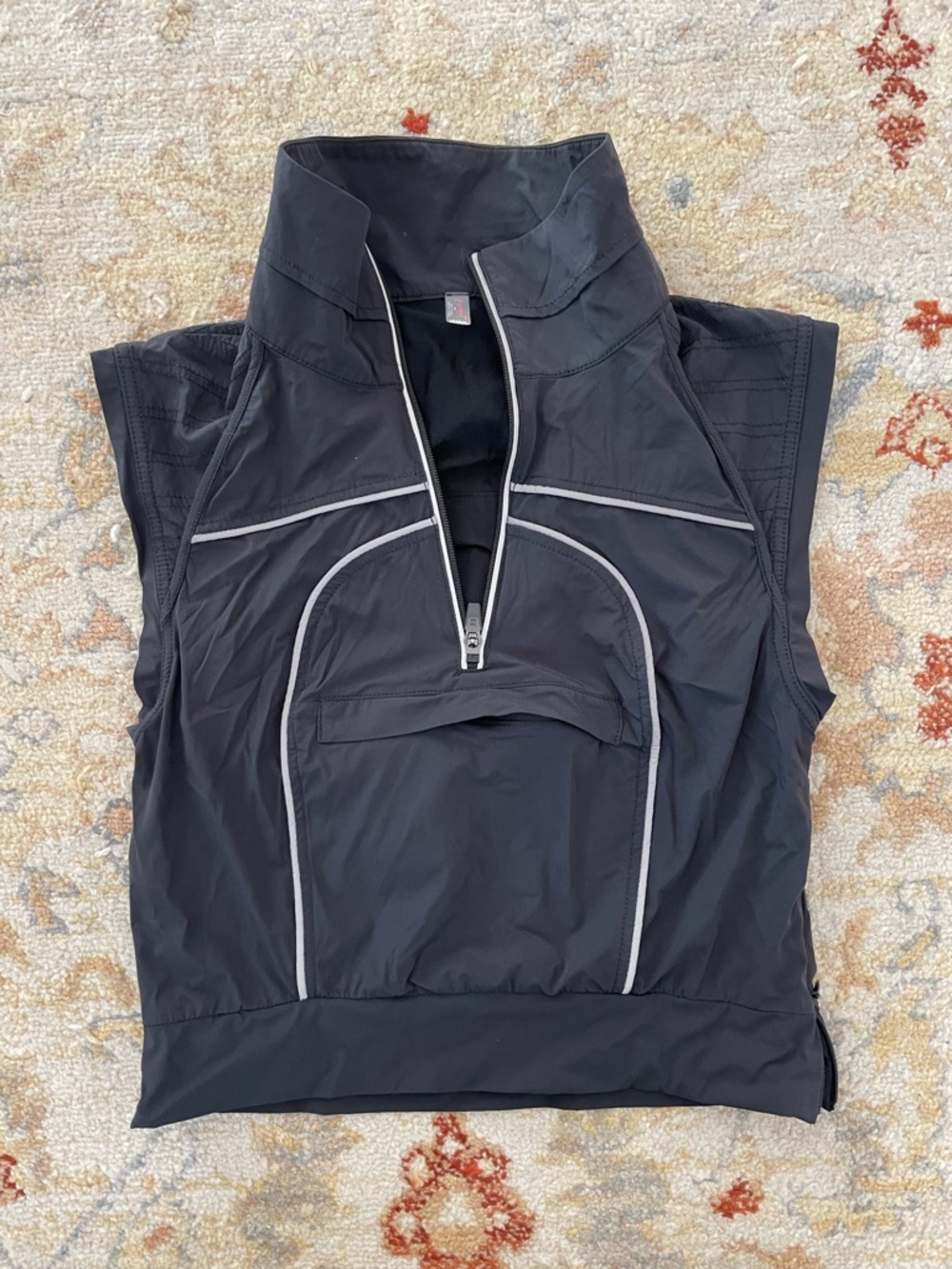 FP Movement by Free People Black Athletic Zip Tank with Light Gray Piping